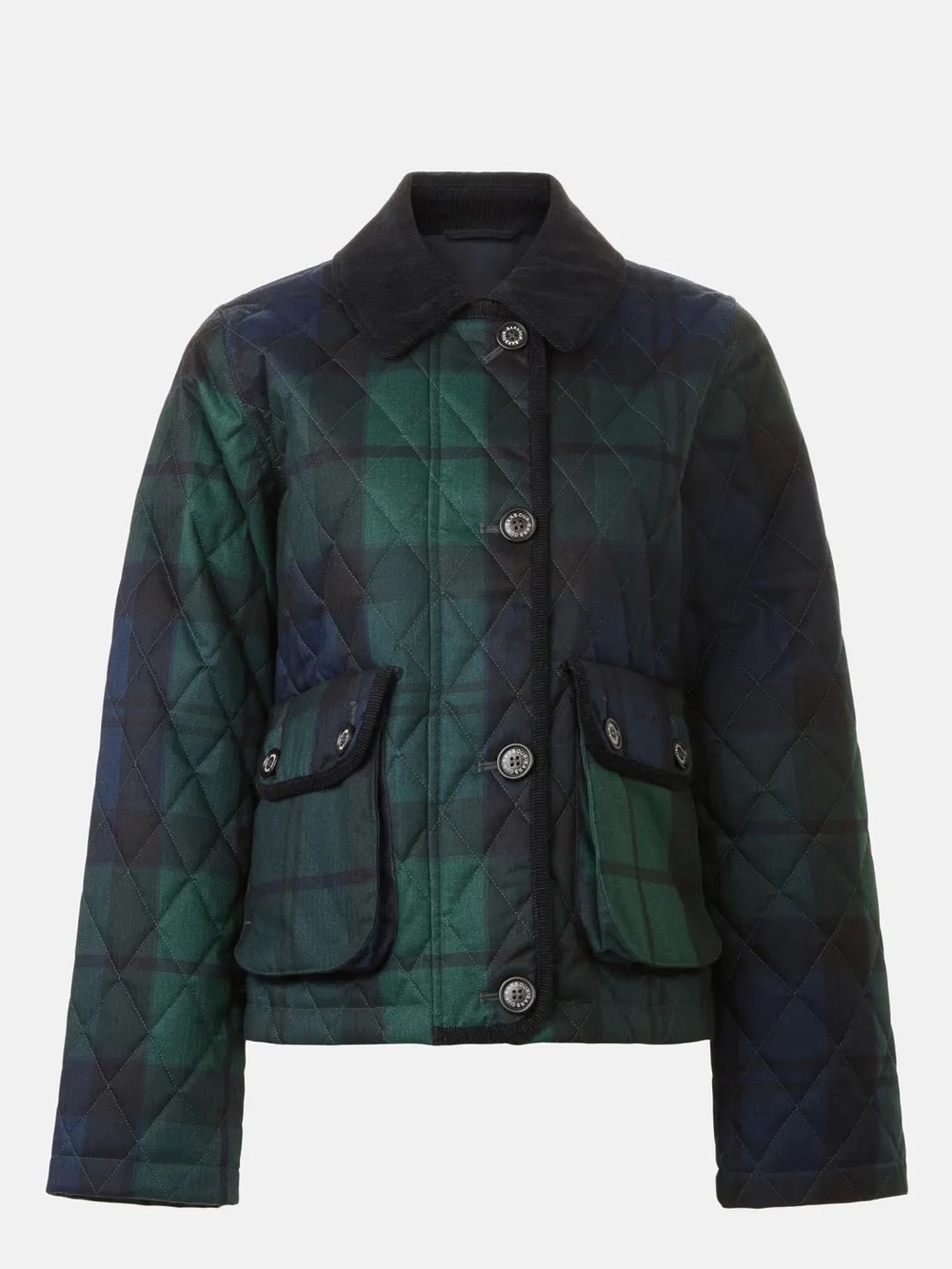 Barbour Quilted Plaid Jacket in Green and Navy